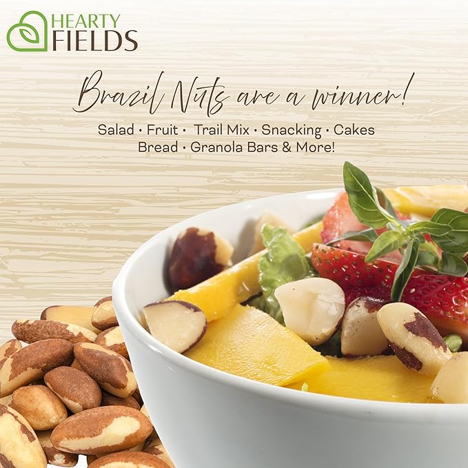 Hearty Fields - Raw Brazil Nuts Unsalted No Shell Whole (32 Oz - 2 LB) Wholesome In Nature - Hearty In Nurture Healthy Protein Food Snack Food Assortments