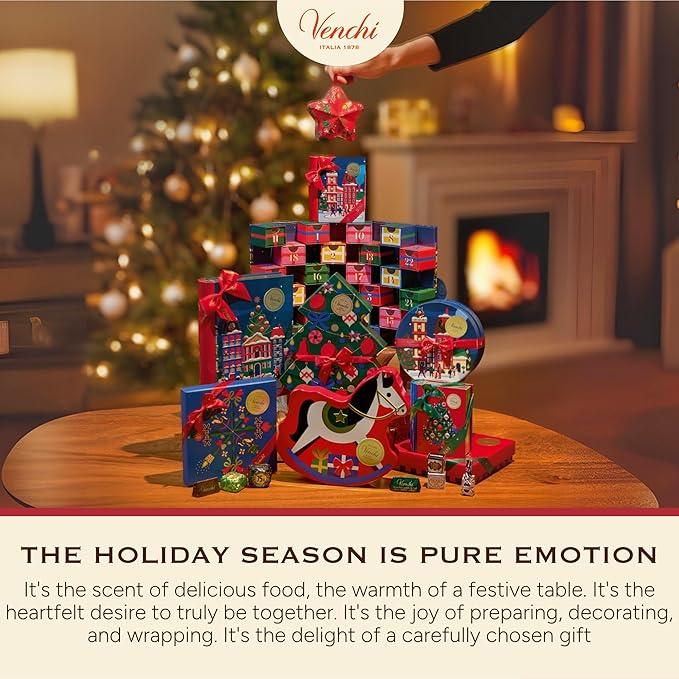 Venchi - Christmas Gift Box with Assorted Chocolates Gianduiotto Chocoviar 75% Extra Dark Cremino Limited Edition Gluten-Free No Colourings or Preservatives Gift Idea