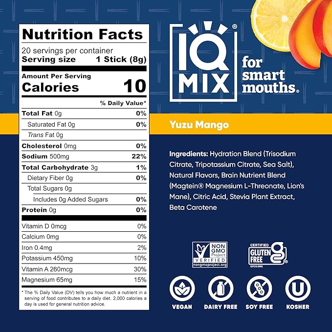 IQMIX &amp IQBAR x Chef Thomas Keller - Brain &amp Body Hydration + Protein Bar Bundle - Yuzu Mango + Salted Caramel Chip - Electrolyte Drink Mix (20ct) + Vegan Protein Bars (12ct)