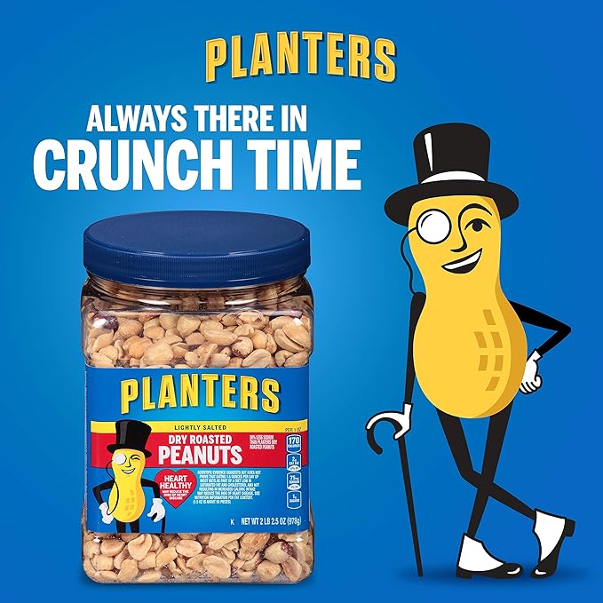 PLANTERS Peanuts Lightly Salted Peanuts Dry Roasted Snacks for Adults (6 ct Pack 2.2 lb Containers)