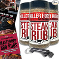 Killer Hogs Steak Rub Premium BBQ Barbecue Spice Seasoning 3 pk (33 oz) + Guide &amp Bottle Opener (5 Items)!