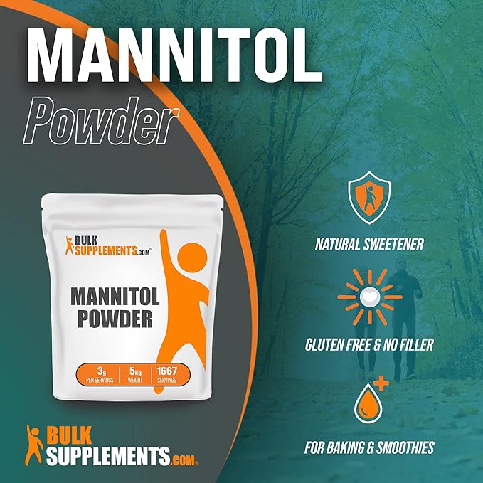 BulkSupplements.com Mannitol Powder - Mannitol Sweetener Sugar Substitute Mannitol Supplement Natural &amp Gluten Free 3g per Servings 5kg (1.1 lbs) (Pack of 5)