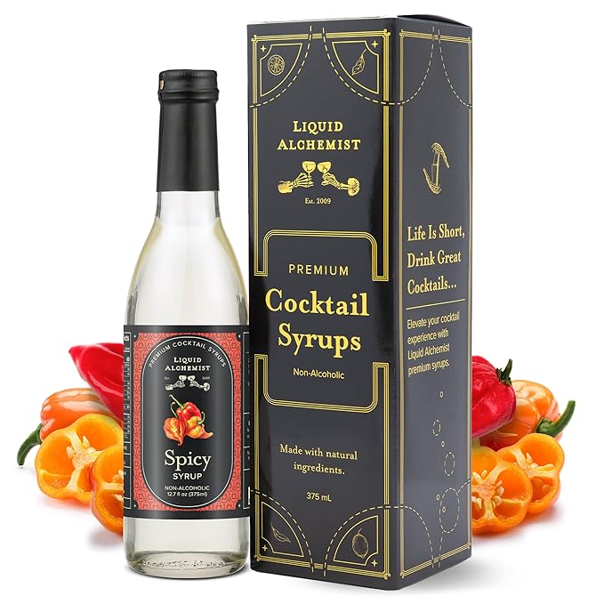 Liquid Alchemist Spicy Habanero Infused Simple Syrup for Cocktails – Real Ingredients Make our Habanero Syrup a Great Spicy Margarita Mix &amp Paloma Picante - Vegan Non-GMO Sweet Heat Drink Mix (12