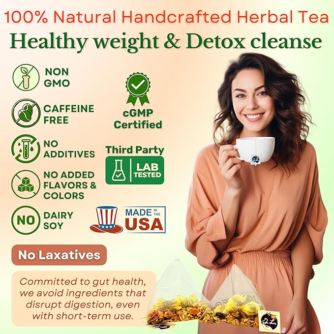Dr. Lu’s Happy Slim Herbal Tea | 100% Natural Tea for Digestive Comfort &amp Body Balance | Gentle Colon Cleanse Tea for Daily Detox | 11 Herbs incl. Hawthorn Lotus Leaf Burdock Dandelion | Laxati
