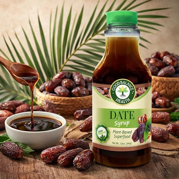 Good Balance Health Organic Date Syrup Sweetener Natural Sugar Alternative for Coffee Tea Baking and Cooking Vegan Paleo Gluten Free Kosher 22.5 oz Squeeze Bottle