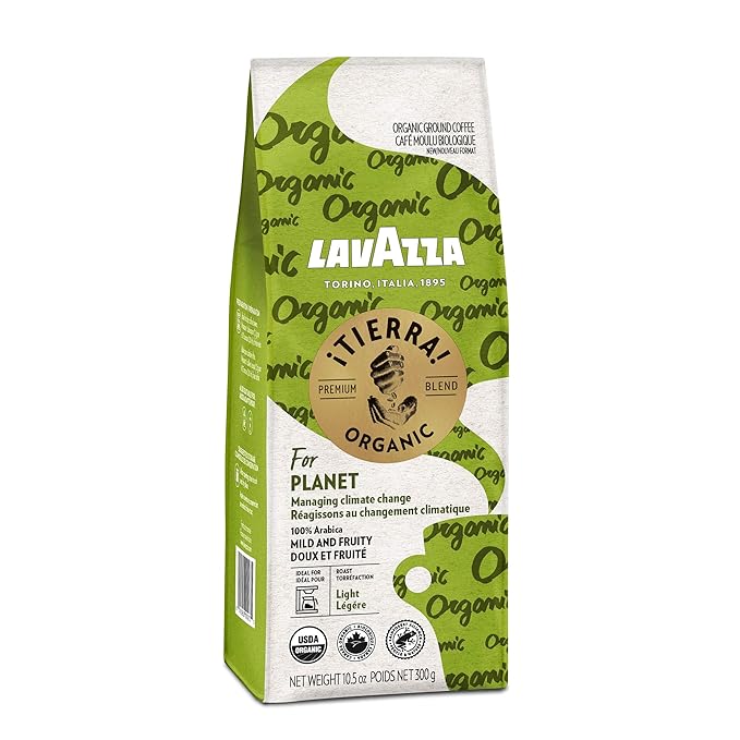 Lavazza ¡Tierra! Organic Planet Ground Coffee Light Roast 10.5 Oz Authentic Italian Value Pack Blended And Roated in Italy 100% USDA Organic Arabica coffees (Pack of 6)