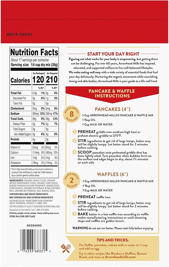 Arrowhead Mills Buttermilk Pancake &amp Waffle Mix 22 Ounce (Pack of 6)