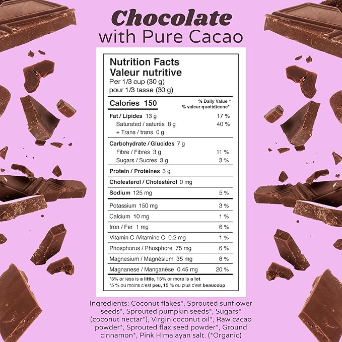 Rawcology Organic Keto Grain Free Raw Crunch Granola - Chocolate with Raw Cacao 3 x 200 Gram Pack