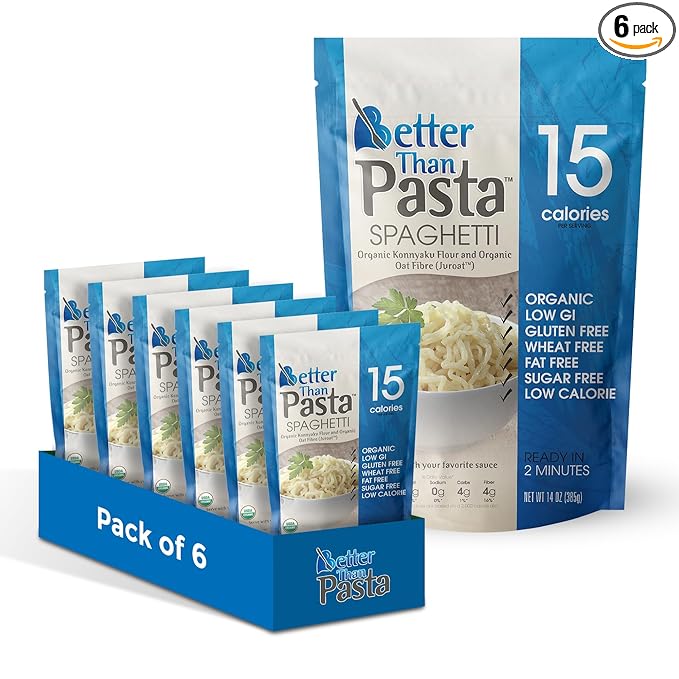 Better Than Pasta Organic Shirataki Spaghetti – USDA Organic Zero Net Carbs Keto &amp Diabetic Friendly Gluten-Free Low-Calorie Plant-Based Non-GMO No Odor Ready-to-Eat Konjac Noodles – 14oz