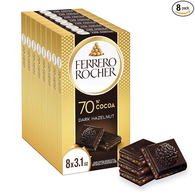 Ferrero Rocher premium chocolate bar Dark chocolate bar Hazelnuts and Cocoa Filling Perfect Self Treat 3.1 oz Each