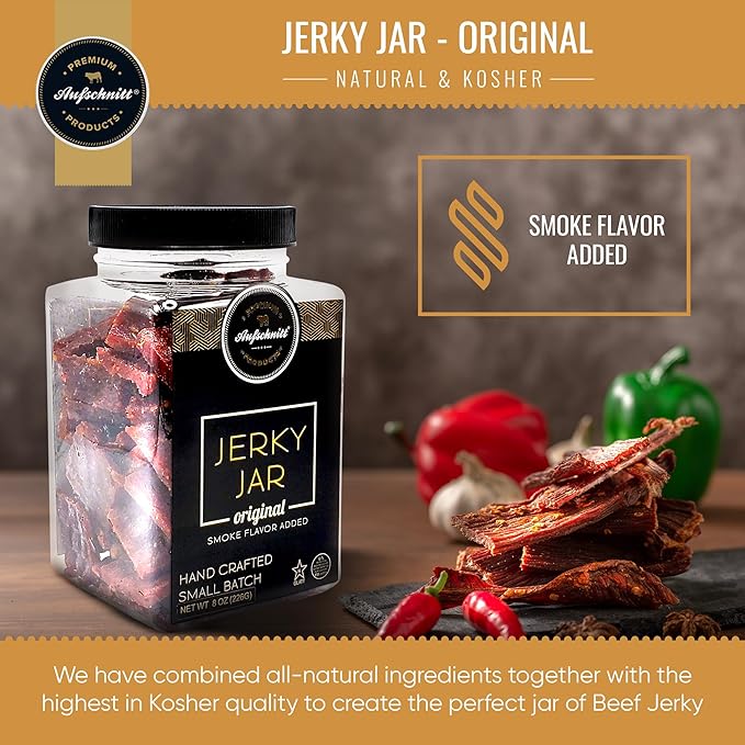 Aufschnitt Meats Beef Jerky Jar - Grass Fed Beef - Kosher and Keto Friendly - Gift Idea 8 oz Jar Original