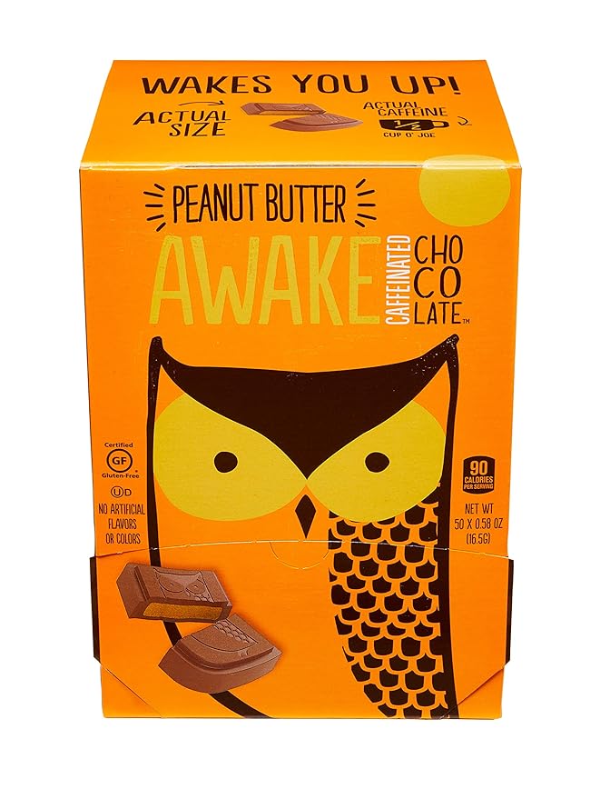 AWAKE Caffeinated Chocolate Bites Peanut Butter Chocolate Energy Snack 1 Bite Equals 1/2 Cup of Coffee 50 Bites