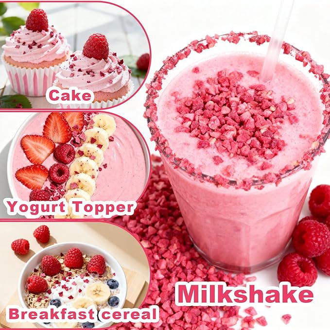 QZLGD Freeze Dried Raspberries Pieces 10.58oz/300g Frozen Raspberries Freeze Dried Fruit No Sugar Added for Garnishing Cocktails Cake Decoration Baking Sorbet