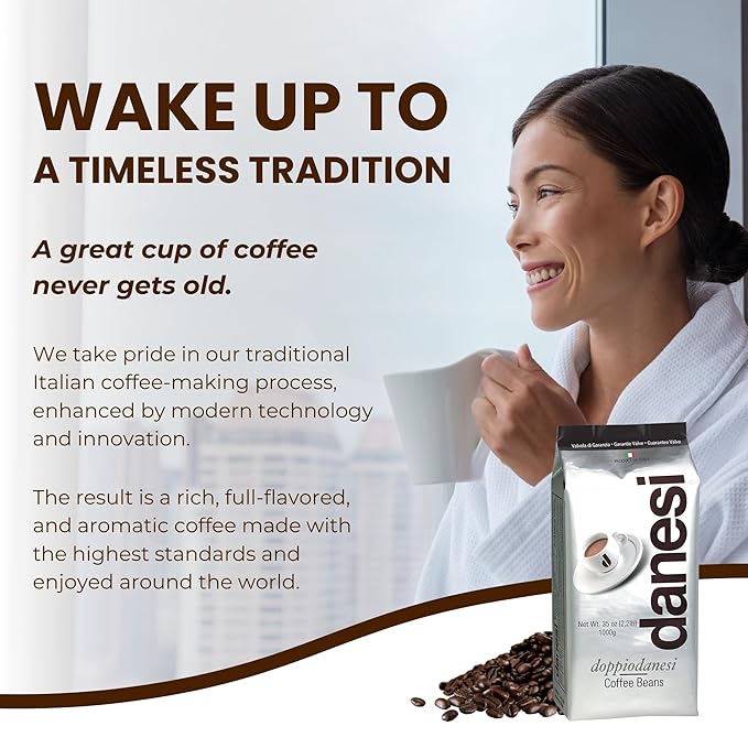 Danesi Caffe Italian Whole Coffee Beans - Espresso Coffee Beans and Medium Roast Whole Bean - Perfect for Espresso Machines French Press and Home Brewing - Doppio (4.5 lb)