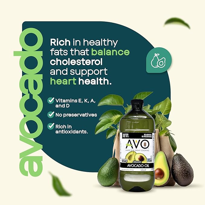 AVO Organic Avocado Oil for Cooking Frying Baking Salads Vinaigrette Marinades - General Organic Cooking Oil 64 Fl-oz (Half a Gallon) NO preservatives added High Smoke Point 500°F