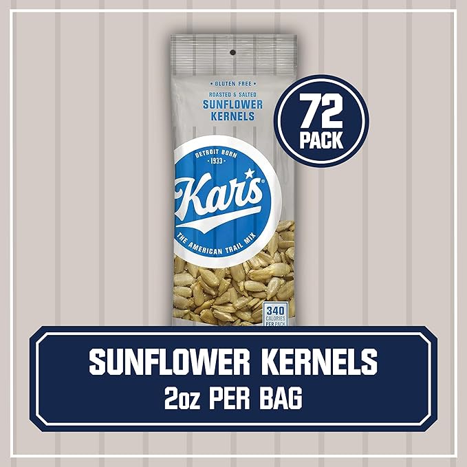 Kar’s Nuts Roasted &amp Salted Sunflower Kernels 2 oz Individual Snack Packs – Bulk Pack of 72 Gluten-Free Snacks