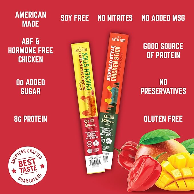Field Trip 10 Pack Chicken and Turkey Sticks Variety Pack - Keto Paleo Gluten Free Allergy Friendly Snack - 50 to 80 Calorie High Protein Snacks 1oz