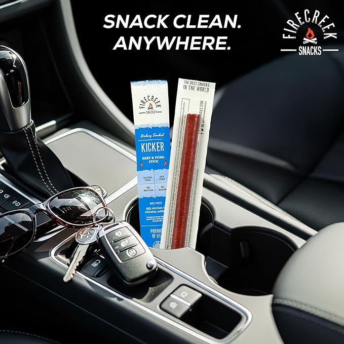 FireCreek Snacks Beef Sticks (Jerky Sticks) Hickory Smoked Beef &amp Pork Meat Sticks 20 Pack (1 oz) 7g Protein 1g Carbs Gluten Free Soy Free No MSG Kicker Spicy