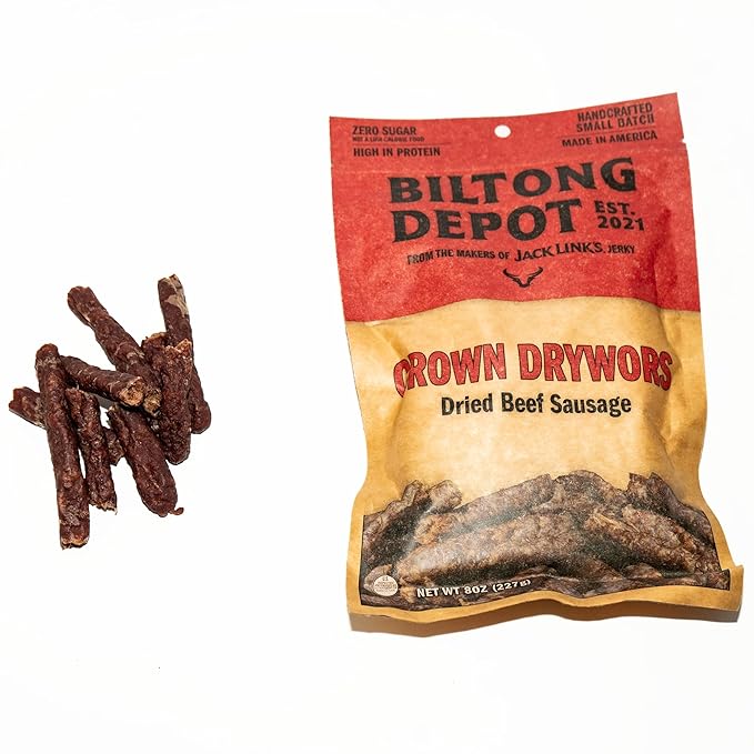 Biltong Depot Crown Drywors - 8oz | Air-Dried Beef Snack Sticks | High Protein | Paleo and Keto Friendly | Zero Sugar | Gluten Free | Meat Snack