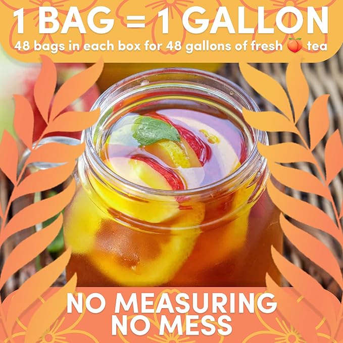 Sarasota Tea Peach Flavored Iced Tea Bags One Gallon Size Filter Packs 48 Gallons Per Box Quick Brew Southern Ice Tea with Sweet Georgia Peach Flavor (1 oz 48 Count)