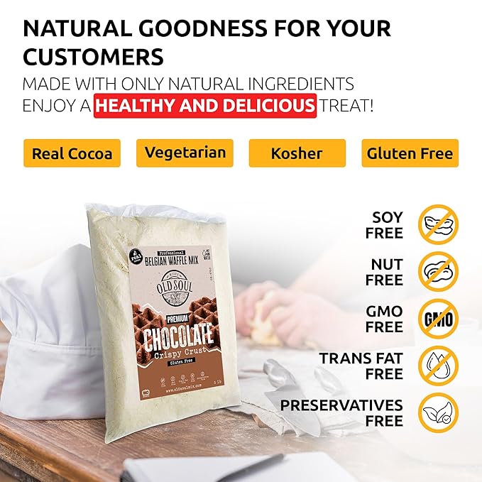 OldSoul Professional Belgian Waffle Mix | GLUTEN FREE | 30 Lbs | Crispy | Chocolate Flavour | 168 Waffles (30 Lbs Gluten Free)