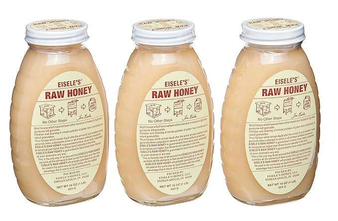Eisele's Raw Honey - 1 Pound Glass Jar - 3 Pack