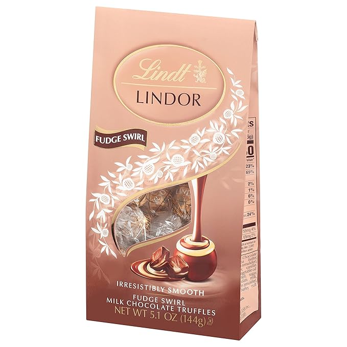 Lindt LINDOR Fudge Swirl Milk Chocolate Truffles Milk Chocolate Candy with Smooth Melting Truffle Center Great for gift giving 5.1 oz. Bag (6 Pack)
