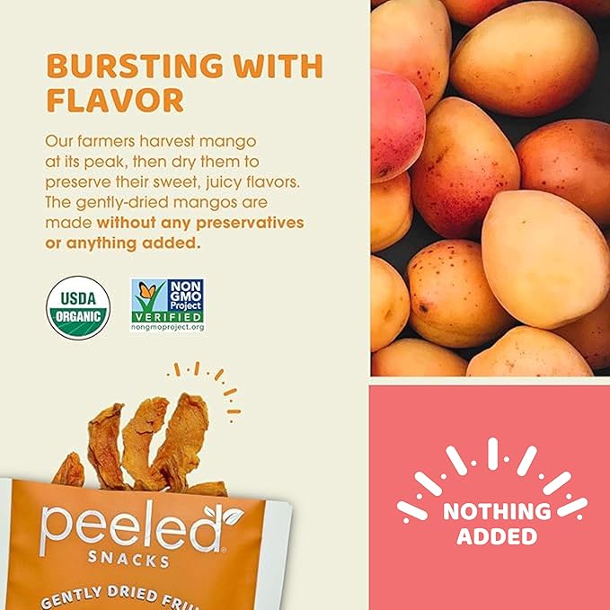 Peeled Snacks Organic Dried Fruit – Healthy Vegan Snacks for On-the-Go Lunch and More Mango 1 Oz (Pack of 24)