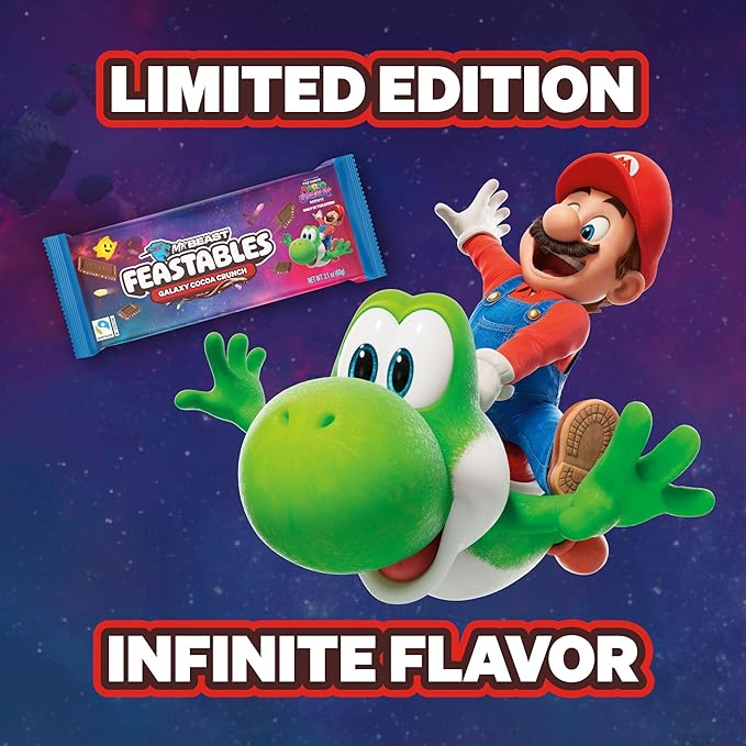 MrBeast Feastables Galaxy Cocoa Crunch Chocolate Bar 10 Count Limited Edition for The Super Mario Galaxy Movie 60g Each