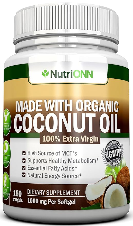 ORGANIC COCONUT OIL Capsules - 180 Softgels - 4000 MG Daily - Cold-Pressed Extra Virgin Coconut Oil - Certified USDA Organic - Great For Hair Skin And Acne