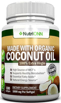 ORGANIC COCONUT OIL Capsules - 180 Softgels - 4000 MG Daily - Cold-Pressed Extra Virgin Coconut Oil - Certified USDA Organic - Great For Hair Skin And Acne