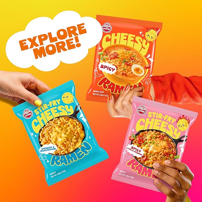Cheesy Ramen - Cheddar Soup Ramen | Mild Kick Creamy &amp Savory Korean Noodles | 3.92 oz (Pack of 32)