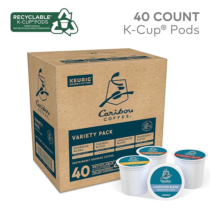 Caribou Coffee Single Serve Keurig K-Cup Pod Variety Pack Light Medium and Dark Roast Coffees 40-Count Box(Pack of 1)