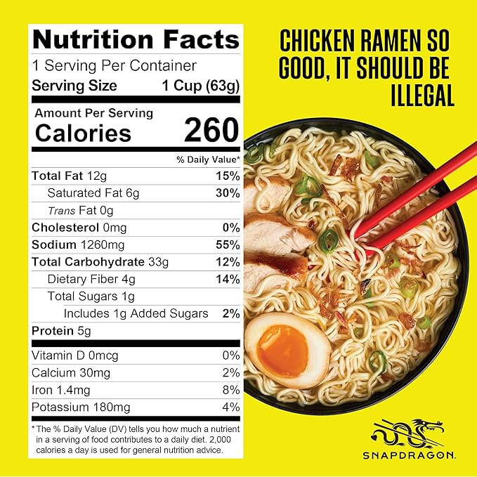 Snapdragon Chicken Ramen Cup Noodles - 6 Pack Instant Ramen Bowl with Authentic Wheat Noodles Soup Flavor Sauce Vege Pack and Garlic Flavoring Oil. Microwave or Hot Water Easy Meal Prep
