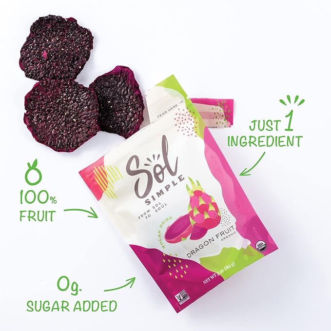SOL SIMPLE Regenerative Organic Certified™ Dried Chili Mango and Dragon Fruit | Snack Pack | Vegan | Non-GMO | No Added Sugar | Dried Fruit | Dried No Sugar | Organic