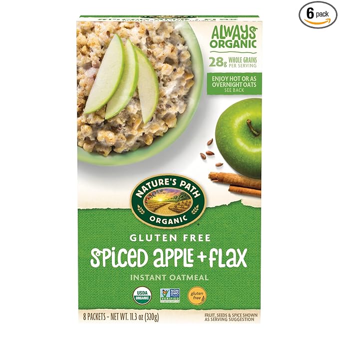 Nature's Path Organic Spiced Apple + Flax Instant Oatmeal 11.3 oz (Pack of 6) Gluten Free Non-GMO