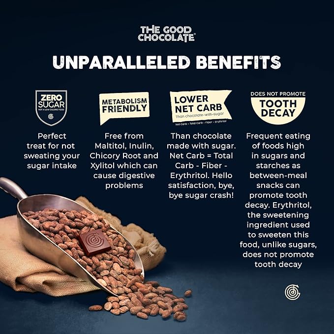 THE GOOD CHOCOLATE - Mini Himalayan Salt Chocolate Bars with Zero Sugar &amp Lower Net Carb - Keto Chocolate Bar Offers Lower Calorie Chocolate Candy - All Natural Non-GMO (Pack of 10)