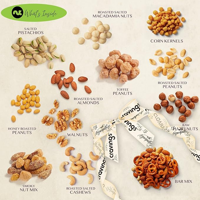 NUT CRAVINGS Gourmet Collection - Sympathy Condolence Nuts Gift Basket with Sympathy Ribbon + Greeting Card in Reusable Wooden Tray (12 Assortments) Food Platter Healthy Snack Care Package