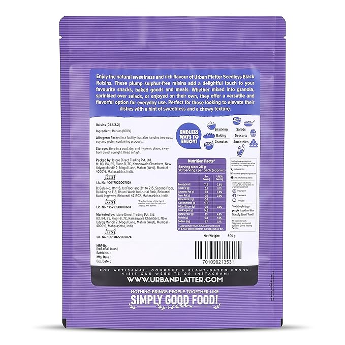 Urban Platter Seedless Black Raisins 500g
