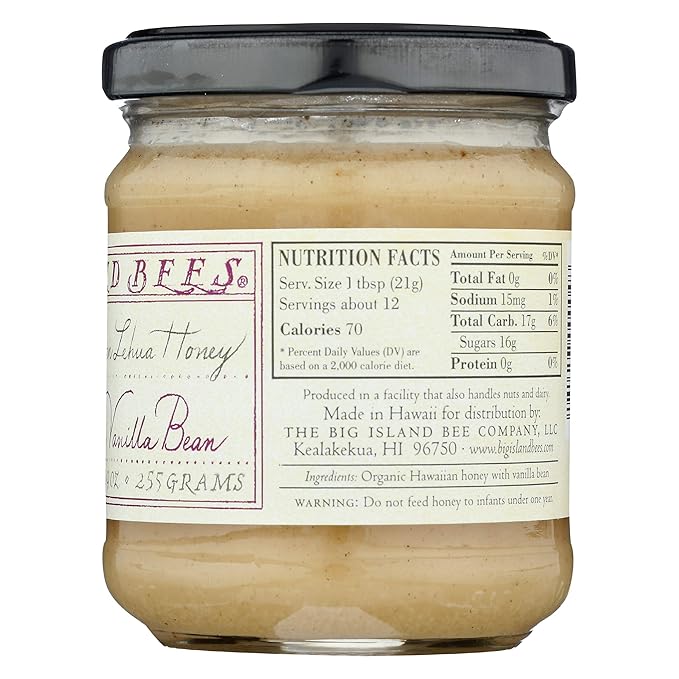 Raw Hawaiian Honey Single Floral Variety by Big Island Bees (Ohia Lehua with Vanilla 9 oz)