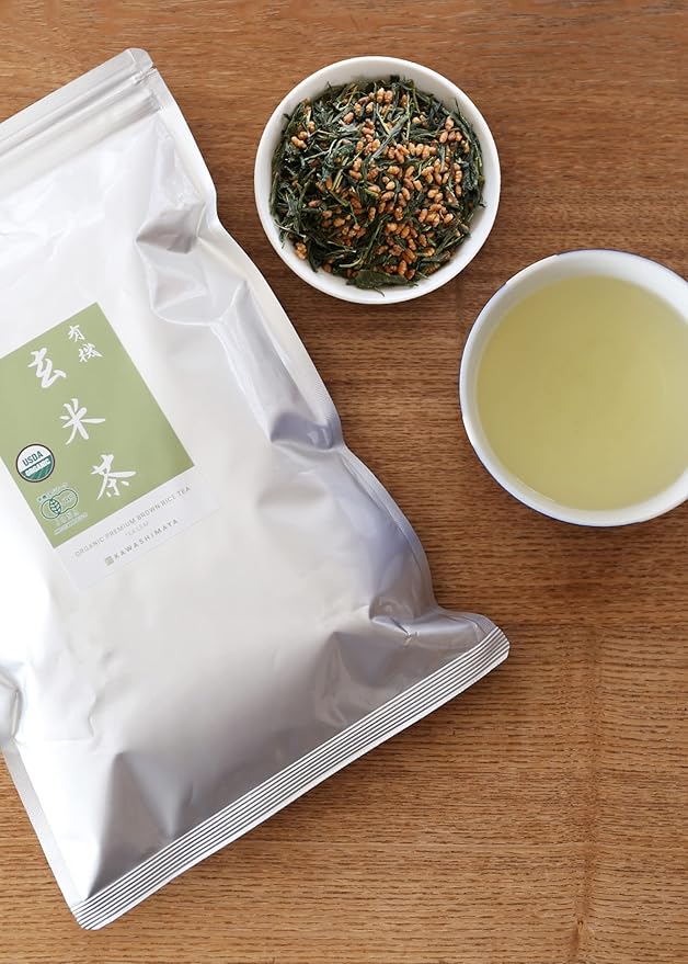 Kawashimaya Organic Genmaicha 12.69 oz (360g) - Japanese Green Tea with Roasted Brown Rice Loose Leaf Made in Japan
