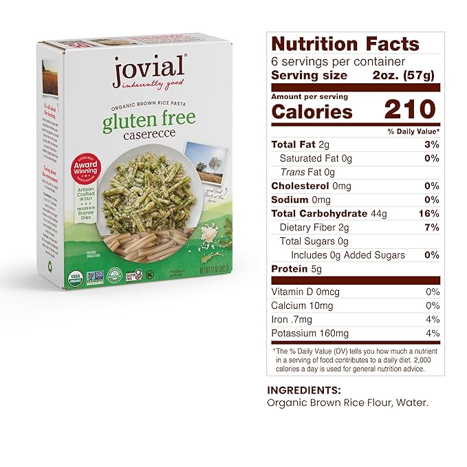 Jovial Whole Grain Brown Rice Pasta Variety Pack (Penne Fusilli Caserecce) - Whole Grain Pasta Organic Pasta Gluten Free Dairy Free Brown Rice Pasta Made in Italy - 12 Oz 9 Pack