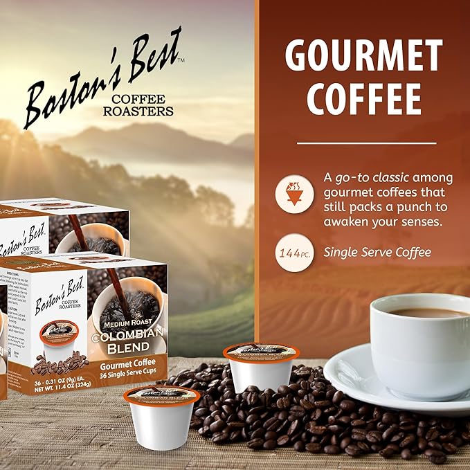 Boston’s Best - Colombian Blend Delectable Gourmet Bold Medium Roast Coffee Compatible with Keurig Coffee Maker 1 Count (144 Single Serve Cups)