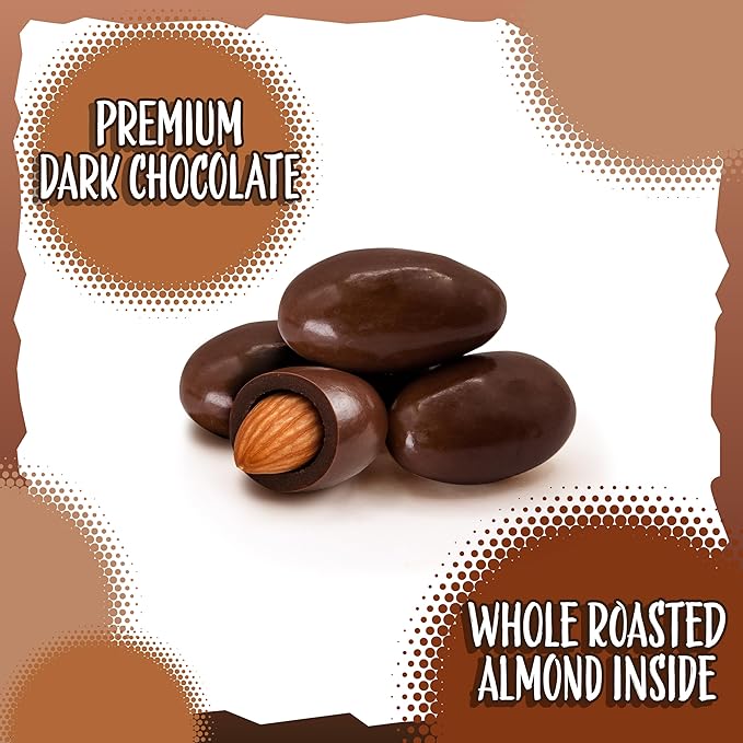 Dark Chocolate Covered Almonds 2-Pound Bag | Bulk Chocolate Covered Nuts | Coated Roasted Almonds for Party Favors Gifting Office Candy Jars &amp Snack Stations