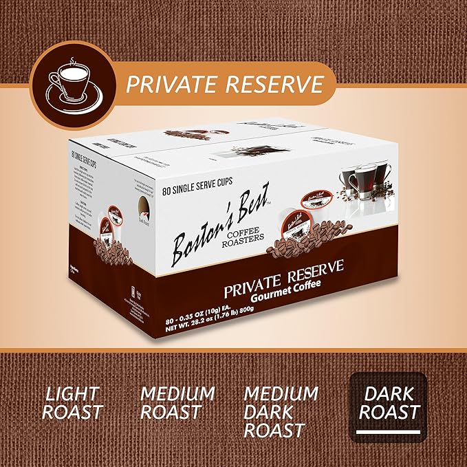 Boston’s Best - Private Reserve Bold &amp Complex Dark Roast Gourmet Coffee Compatible with Keurig Coffee Maker 1 Count (80 Single Serve Cups)