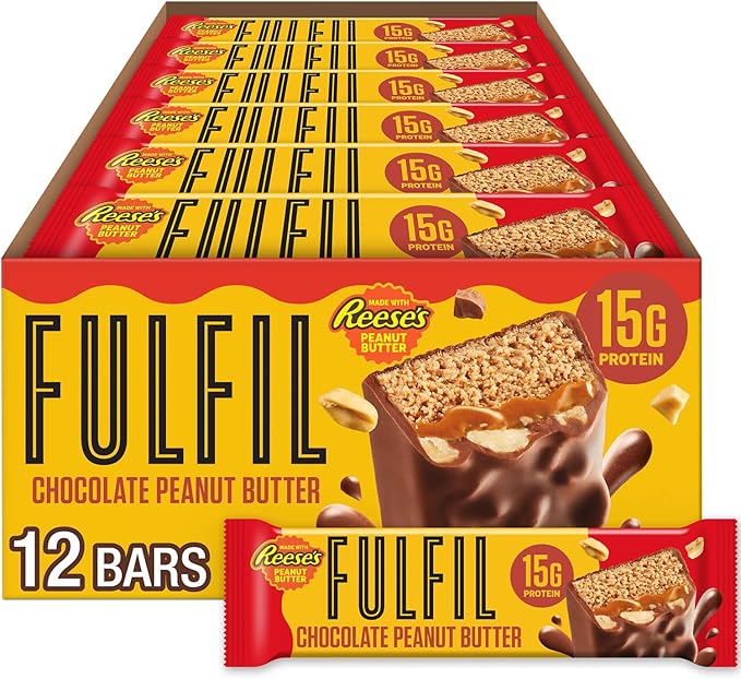 FULFIL Chocolate Peanut Butter Flavored Protein Bar Made with REESE's Peanut Butter Gluten Free with 15g Protein Pantry Staples 12 Count