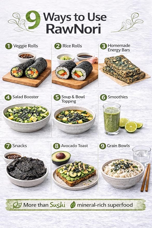 Raw Organic Nori Sheets 50 qty Pack! - Certified Vegan Raw Kosher Sushi Wrap Papers - Premium Unheated Un Cooked untoasted dried - RAWFOOD