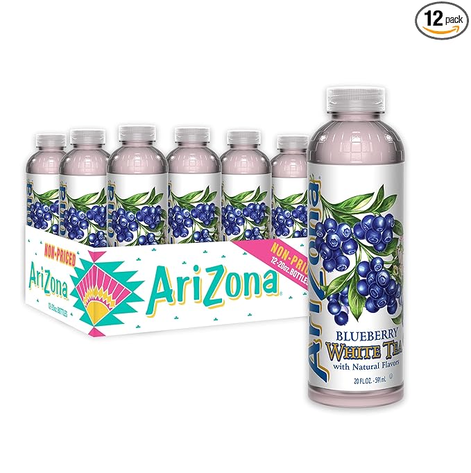 AriZona Blueberry White Tea - Premium Brewed Iced Tea 20 Fl Oz (Pack of 12)