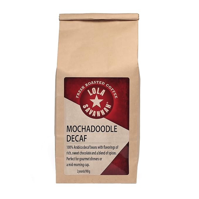 Lola Savannah Mochadoodle Ground Coffee - Roasted Arabica Beans with Sweet Chocolate &amp Subtle Spices | Decaf | 2lb Bag