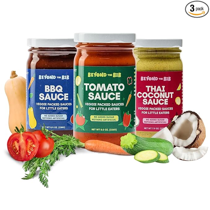 Beyond the Bib - Toddler and Kids Healthy Meal Sauces and Dips - Made with Vegetables No Added Sugar No Salt No Artificial Ingredients - Ready to Eat - For 24+ Months (Tomato BBQ Thai Coconut)